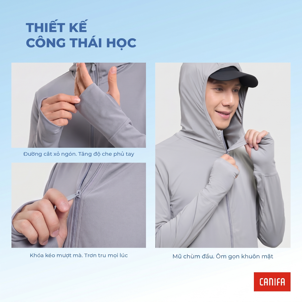 Áo khoác chống nắng nam CANIFA chất nỉ thoáng khí thấm hút tốt, chống 98% UV 8OT26S004