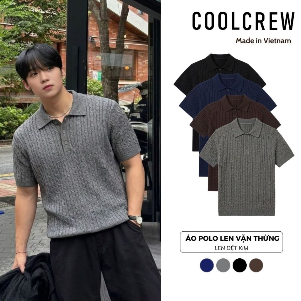 Áo Polo Len Vặn Thừng Dệt Kim 𝐂𝐎𝐎𝐋𝐂𝐑𝐄𝐖 Ngắn Tay Gân Nổi Form Regular Fit Phong Cách Tối Giản Hàn Quốc - ALH06 APN104