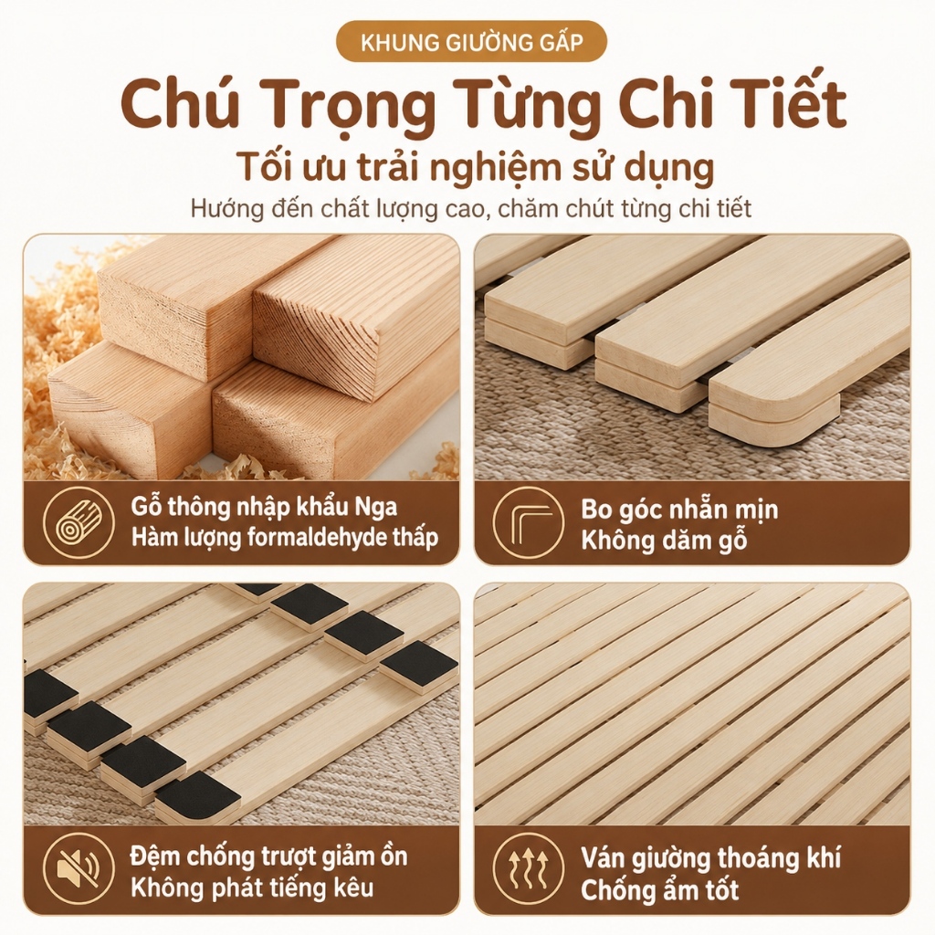 Giường Pallet Gấp Gọn Gỗ Thông CONOCO Không Cần Lắp Đặt Thoáng Khí Chống Ẩm Mốc