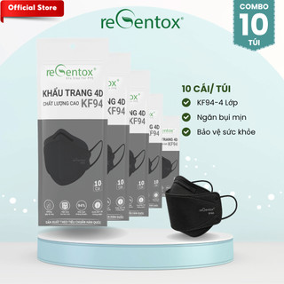 [SIÊU HỜI] Combo 10 Túi Khẩu Trang KF94 Màu Đen REGENTOX 4 Lớp Than Tre Kháng Khuẩn Lọc Bụi PM2.5 100 Cái