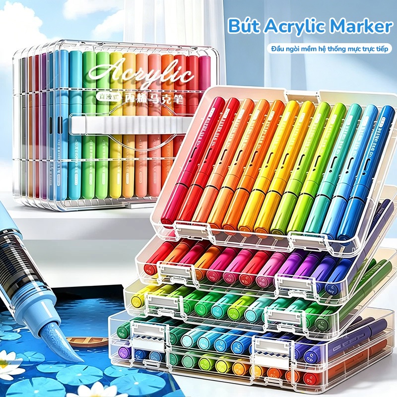 Acrylic Marker Set Cho Bé Vẽ Tranh Màu Sắc Tươi Sáng Hộp 12/24/36/48 Màu Dụng Cụ Học Tập Không Lem Chống Nước