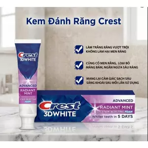 Kem Đánh Răng Crest 3D White Radiant Mint Mỹ 93G Với Công Thức Làm Trắng Răng Vượt Trội, Làm Sạch Sâu Loại Bỏ Mảng Bám