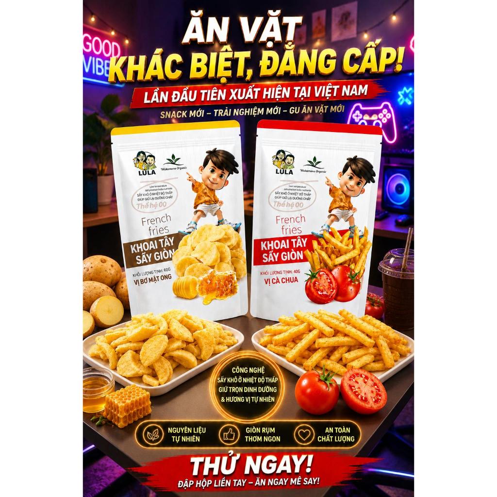Khoai Tây Sấy giòn nhiều vị Wakamono Organic, Giòn rụm ít dầu, giàu dinh dưỡng, snack Ăn vặt quá đã