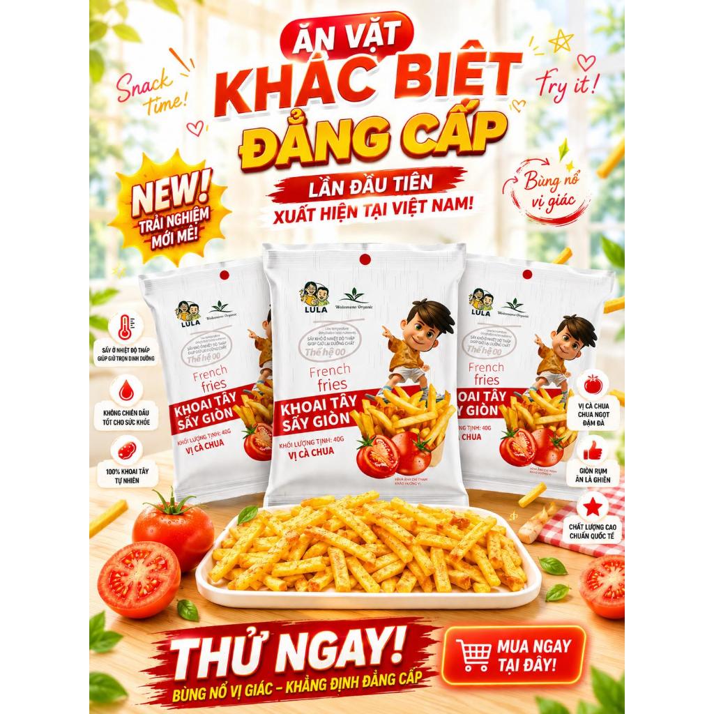 Khoai tây sấy giòn Wakamono Organic vị Cà chua ( 40gam/gói), thơm ngon, giòn rụm, ăn là ghiền