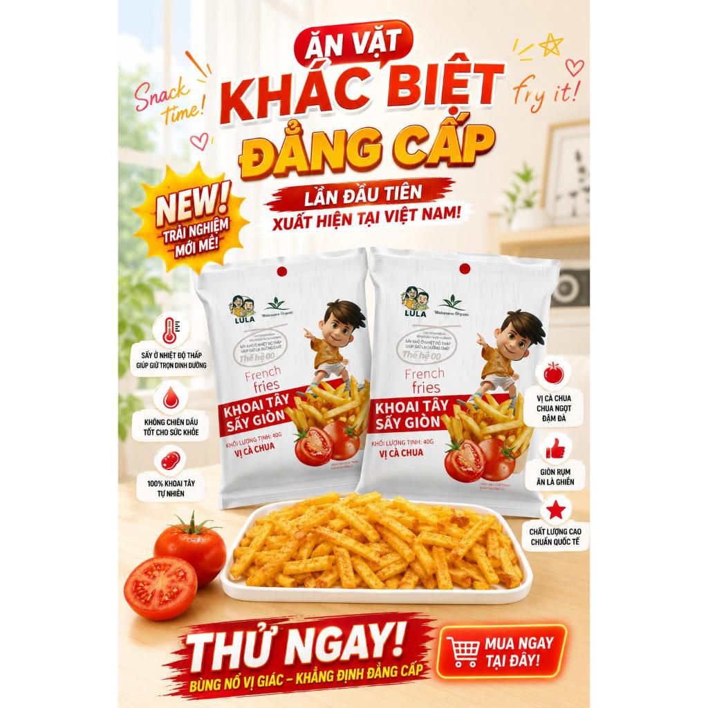 Khoai tây sấy giòn Wakamono Organic vị Cà chua ( 40gam/gói), thơm ngon, giòn rụm, ăn là ghiền