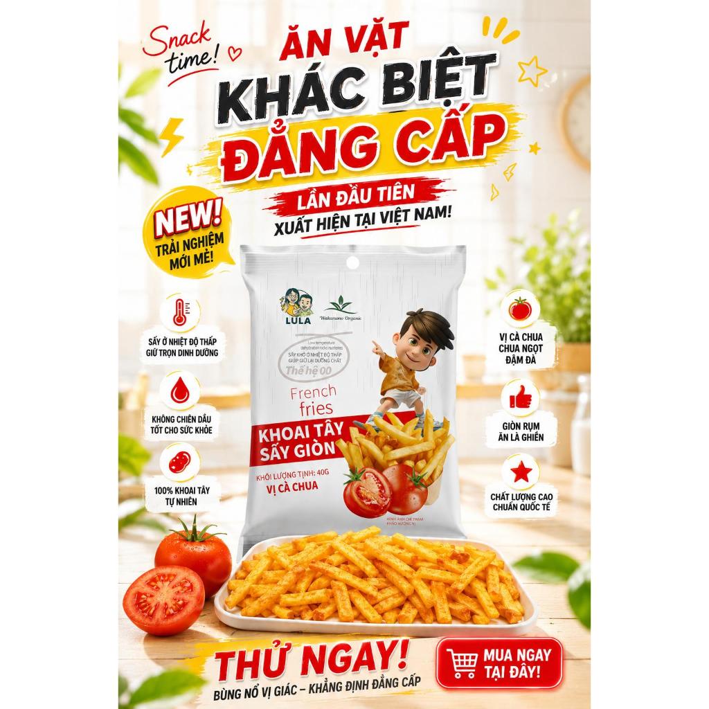Khoai tây sấy giòn Wakamono Organic vị Cà chua ( 40gam/gói), thơm ngon, giòn rụm, ăn là ghiền
