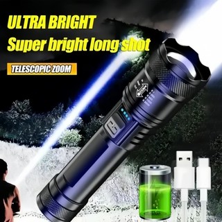 Super Bright Rechargeable LED Flashlight Waterproof Zoom Portable Strong Light for Outdoor&Home Use