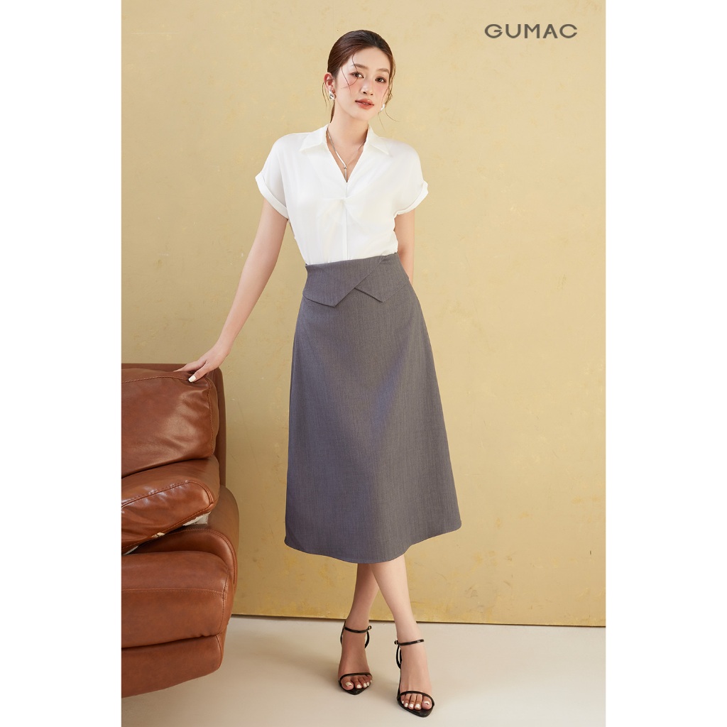 Áo Kiểu Nữ GUMAC Form Suông Tay Ngắn  Cổ Đức Xoắn Ngực Chất Lụa Mềm Mát Thanh Lịch LAG05074