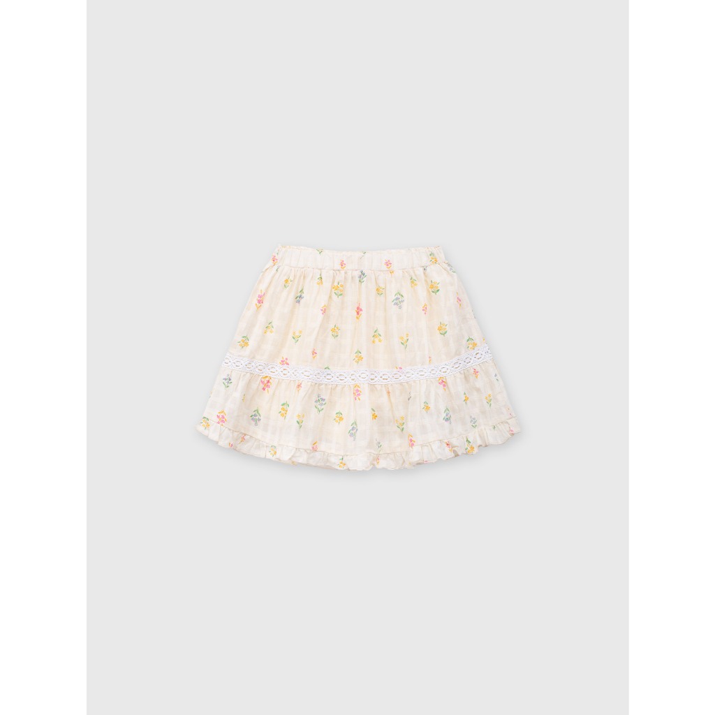 Chân váy bé gái CANIFA chất liệu cotton mềm mại dáng xòe phối ren in họa tiết hoa nhí 1KS26S003