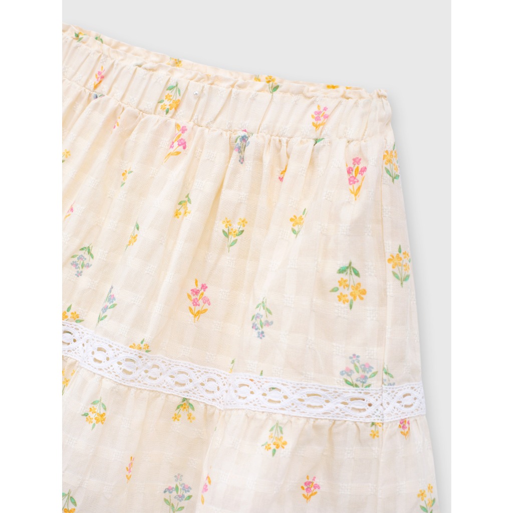 Chân váy bé gái CANIFA chất liệu cotton mềm mại dáng xòe phối ren in họa tiết hoa nhí 1KS26S003