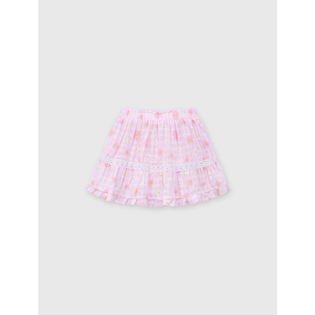 Chân váy bé gái CANIFA chất liệu cotton mềm mại dáng xòe phối ren in họa tiết hoa nhí 1KS26S003