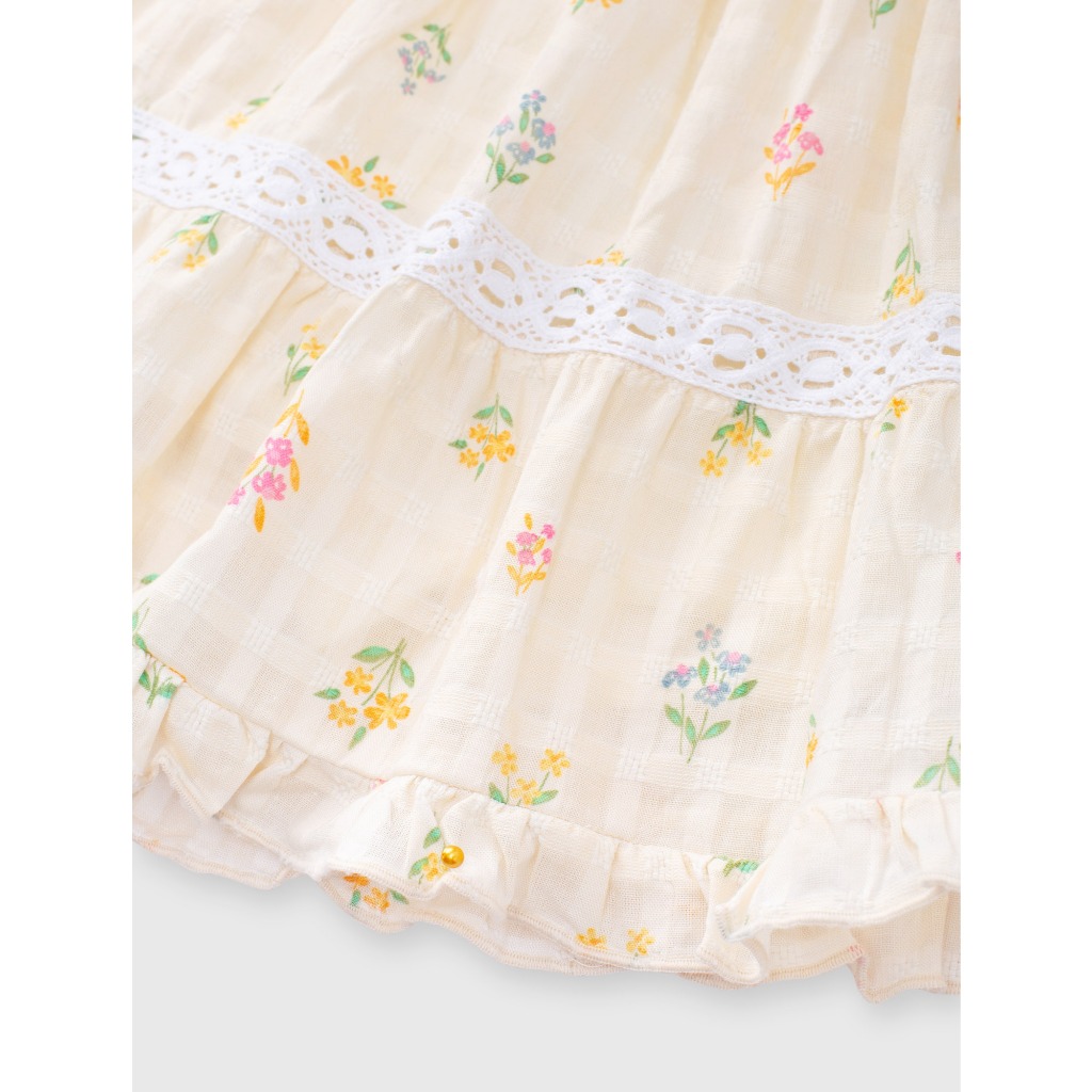 Chân váy bé gái CANIFA chất liệu cotton mềm mại dáng xòe phối ren in họa tiết hoa nhí 1KS26S003