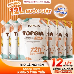 Combo 12L,8L Nước Giặt Xả 3in1 TopGia Hương Huyền Diệu Túi 2L, Lưu Hương 72H