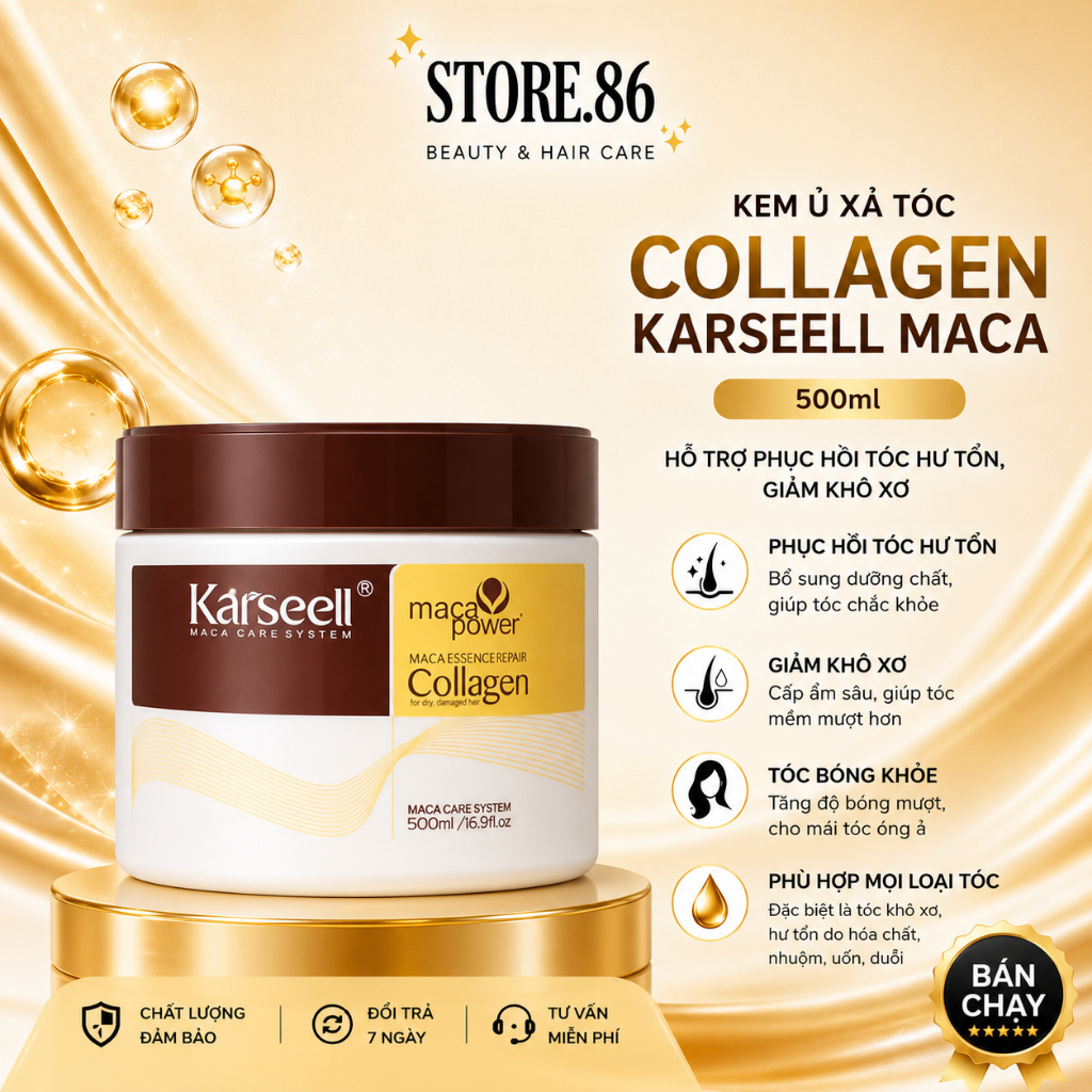 Kem Ủ Tóc Collagen Karseell Maca 500ml (Hũ) - Hỗ Trợ Phục Hồi Tóc Hư Tổn, Giảm Rụng Tóc,Giúp Mượt Mà