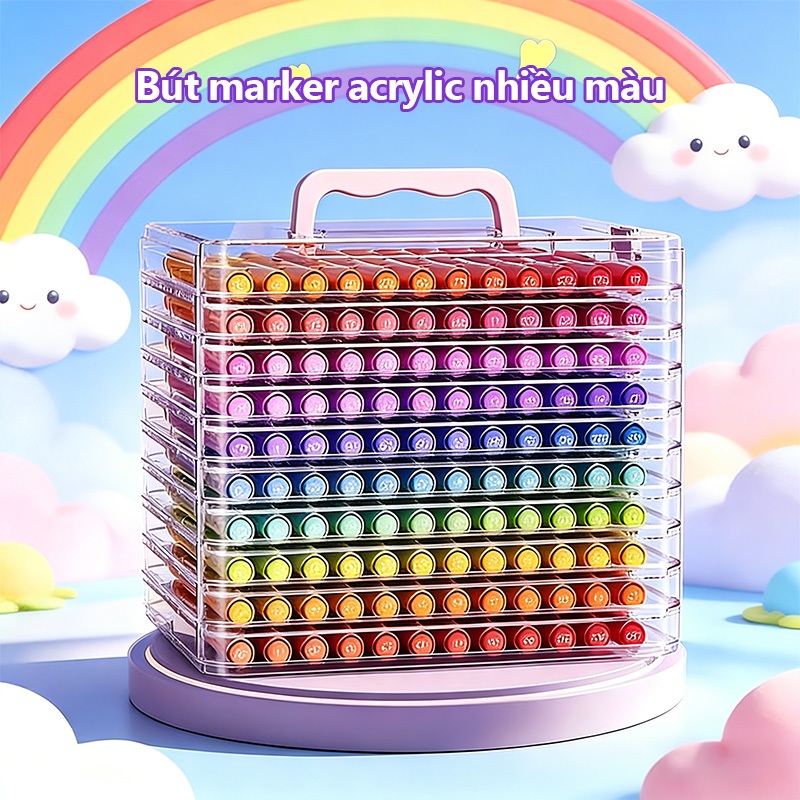 Bút Màu Màu Acrylic Marker Nhiều Màu Tranh Vẽ Cho Bé Ngòi Brush Combo Hộp Đa Dạng Màu Sắc Vẽ Được Trên Mọi Chất Liệu