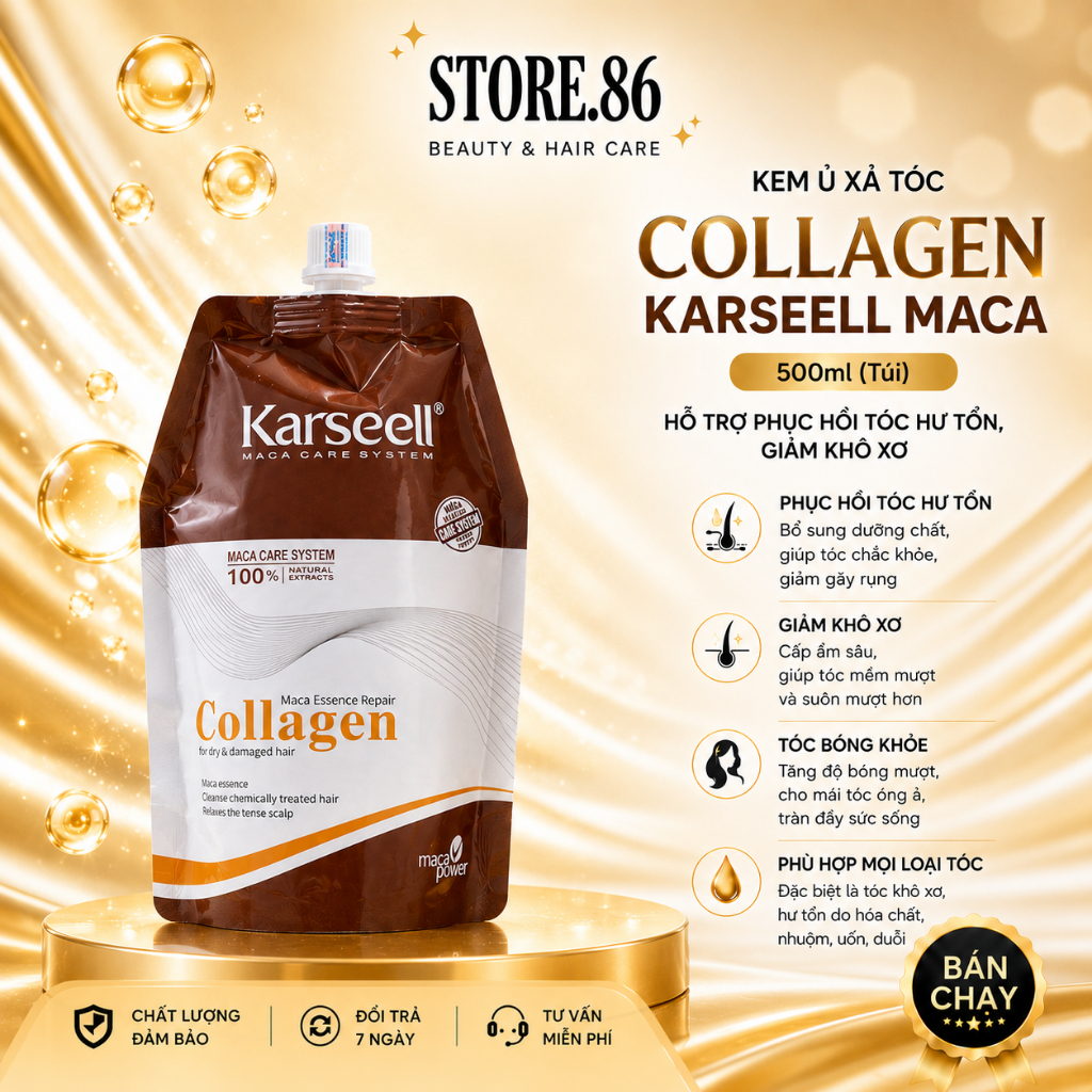 Kem Ủ Tóc Collagen Karseell Maca 500ml (Túi) -Hỗ Trợ Phục Hồi Tóc Hư Tổn, Giảm Rụng Tóc,Giúp Mượt Mà