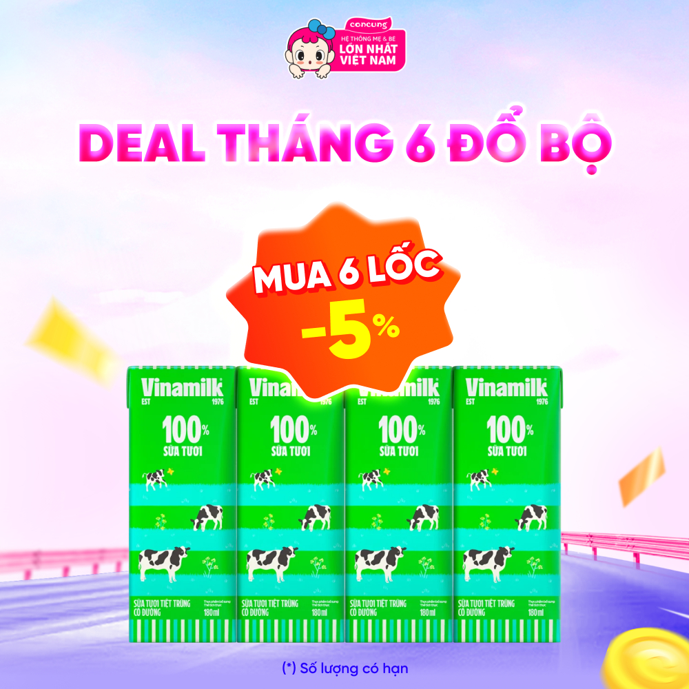 Sữa tươi tiệt trùng có đường Vinamilk 180ml - Lốc 4 hộp