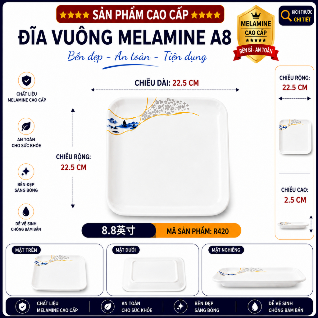 ĐĨA  R420 MELAMINE A8 CAO CẤP – PHONG CÁCH PHƯƠNG ĐÔNG SANG TRỌNG