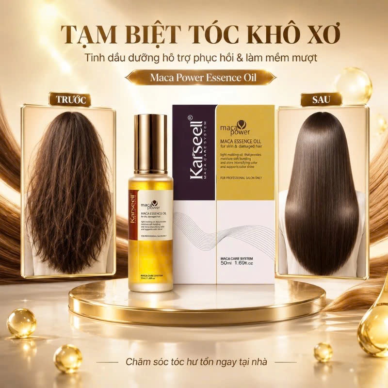 Tinh Dầu Dưỡng Tóc KARSEELL Maca Essence Oil 50ml | Dưỡng Tóc Mềm Mượt, Bóng Khỏe, Không Bết Tóc