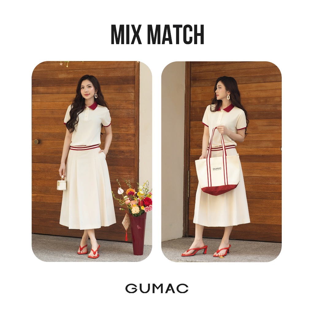 Áo Polo Nữ GUMAC Form Lửng Chất Thun Tổ Ong Bo Tay Phối Kiểu Sọc Thoáng Mát Trẻ Trung APG01024