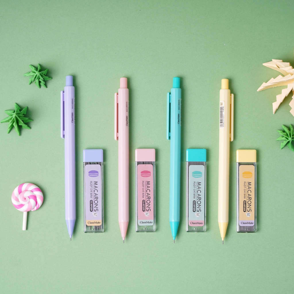Bút Chì Bấm 0.7mm Classmate Bút Chì Kim Macarons - 1 Bộ - Kèm Hộp Ngòi Chì, Chì Đậm Nét Mịn, Có 4 Màu Pastel CL-MP209