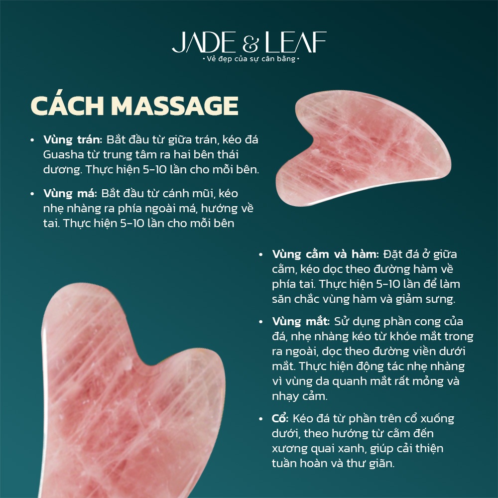 Đá Massage Mặt Guasha Jade&Leaf Đá Thạch Anh Hồng Tự Nhiên Nâng Cơ Mặt Mát Xa Hỗ Trợ Giấc Ngủ