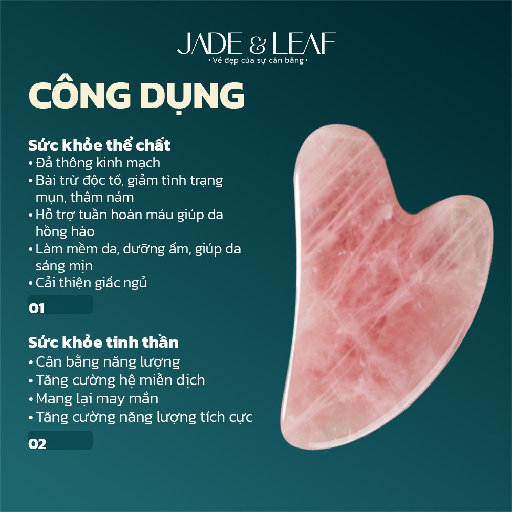 Đá Massage Mặt Guasha Jade&Leaf Đá Thạch Anh Hồng Tự Nhiên Nâng Cơ Mặt Mát Xa Hỗ Trợ Giấc Ngủ