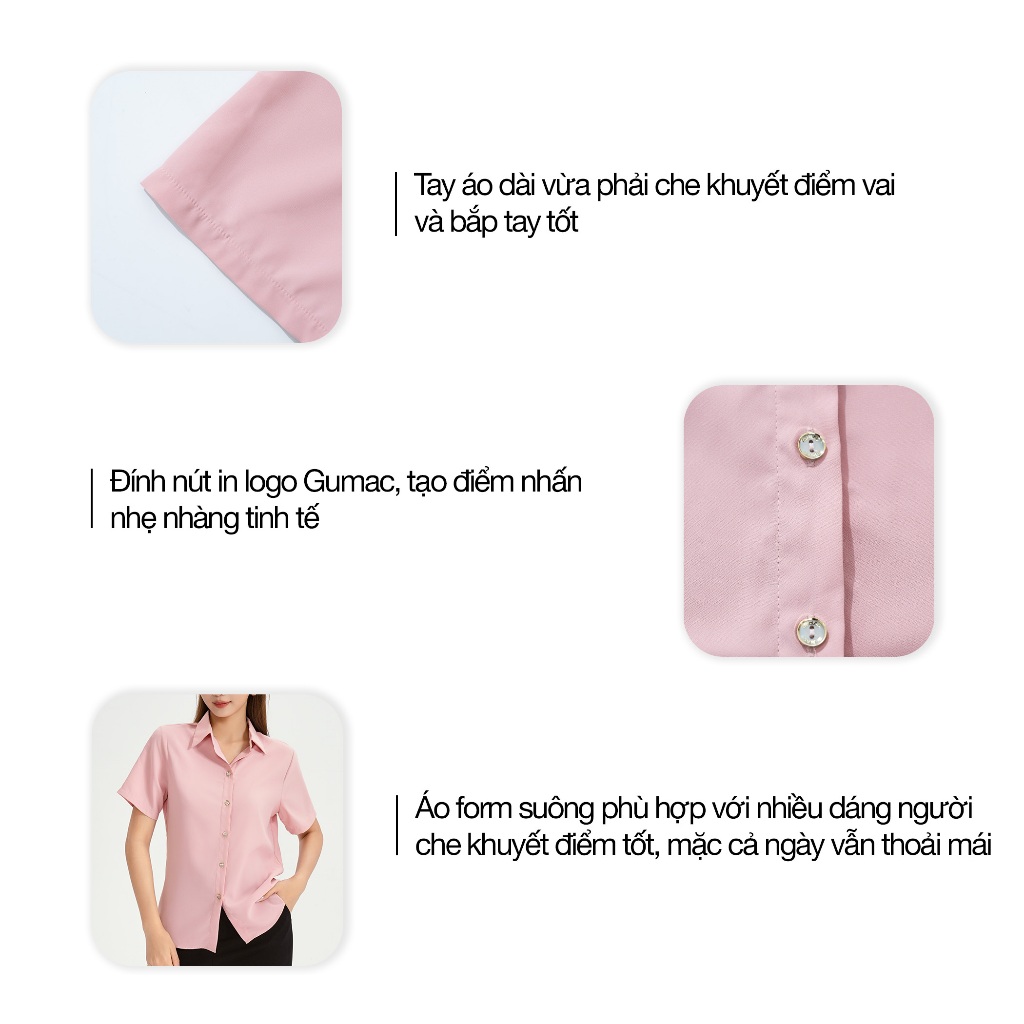 Áo Sơ Mi Nữ Tay Ngắn GUMAC Form Regular Cơ Bản Chất Lụa Mango Mềm Mát Bae00002 - AF05047