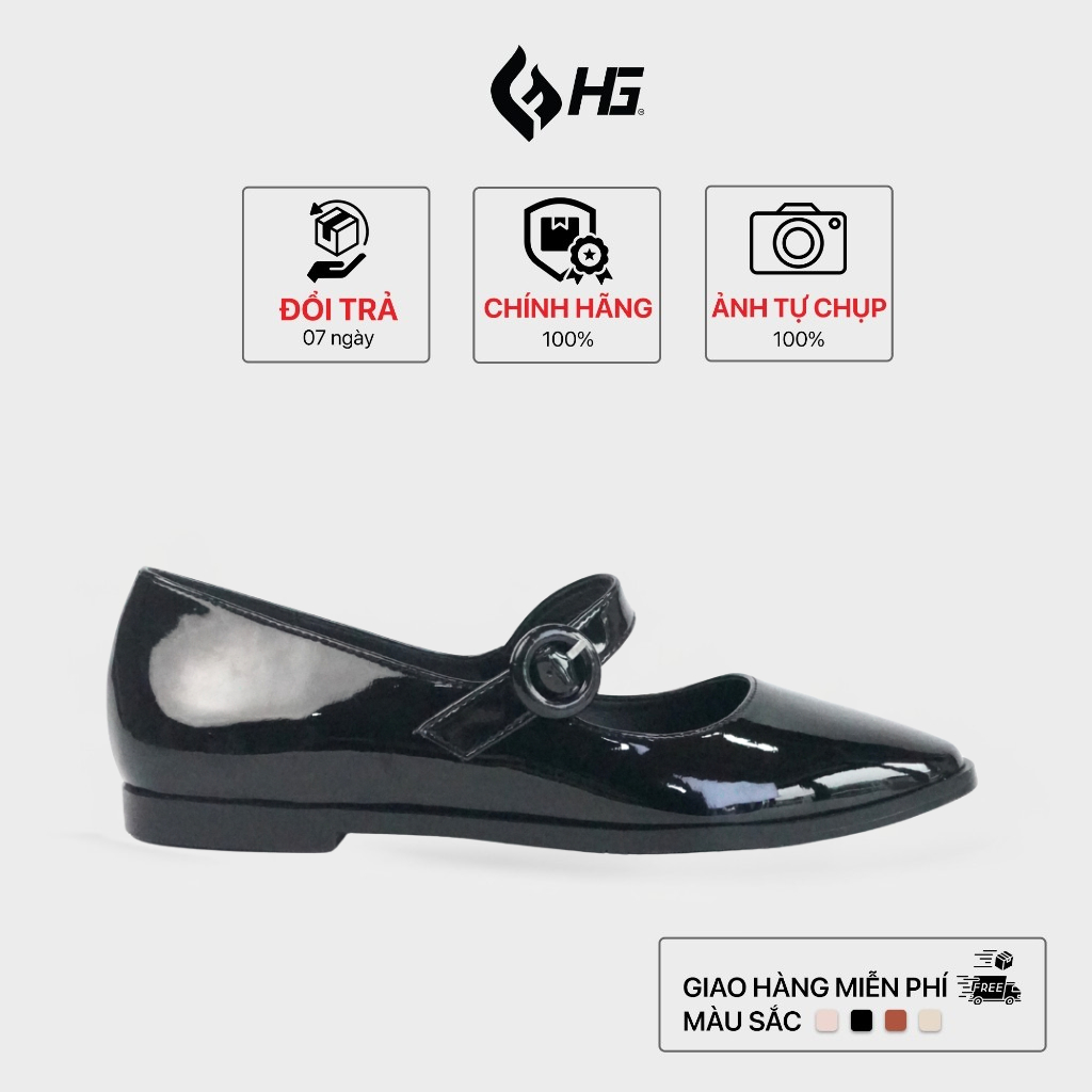 Giày Lolita Nữ Đế Thấp HG Fashion  Mũi Tròn Da Bóng Dễ Thương Cao Cấp HG5325