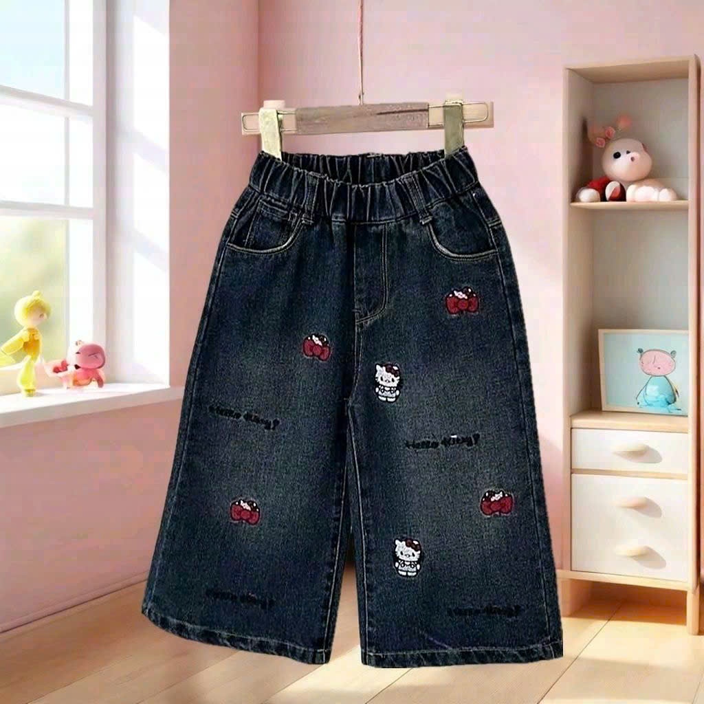 Quần jeans (dài ống xuông)thêu cho bé gái,(vải Denim),giành cho bé từ 10 đến 35 kg (giành cho độ tuổi 1 đến 14 tuổi )