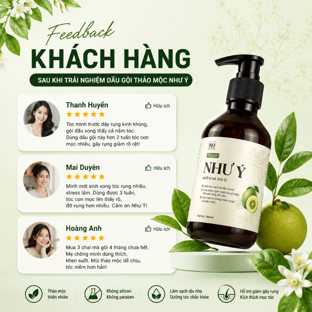 Bộ đôi dầu gội xả thảo mộc Như Ý Hỗ trợ giảm rụng, gàu ngứa và hỗ trợ kích nang tóc con