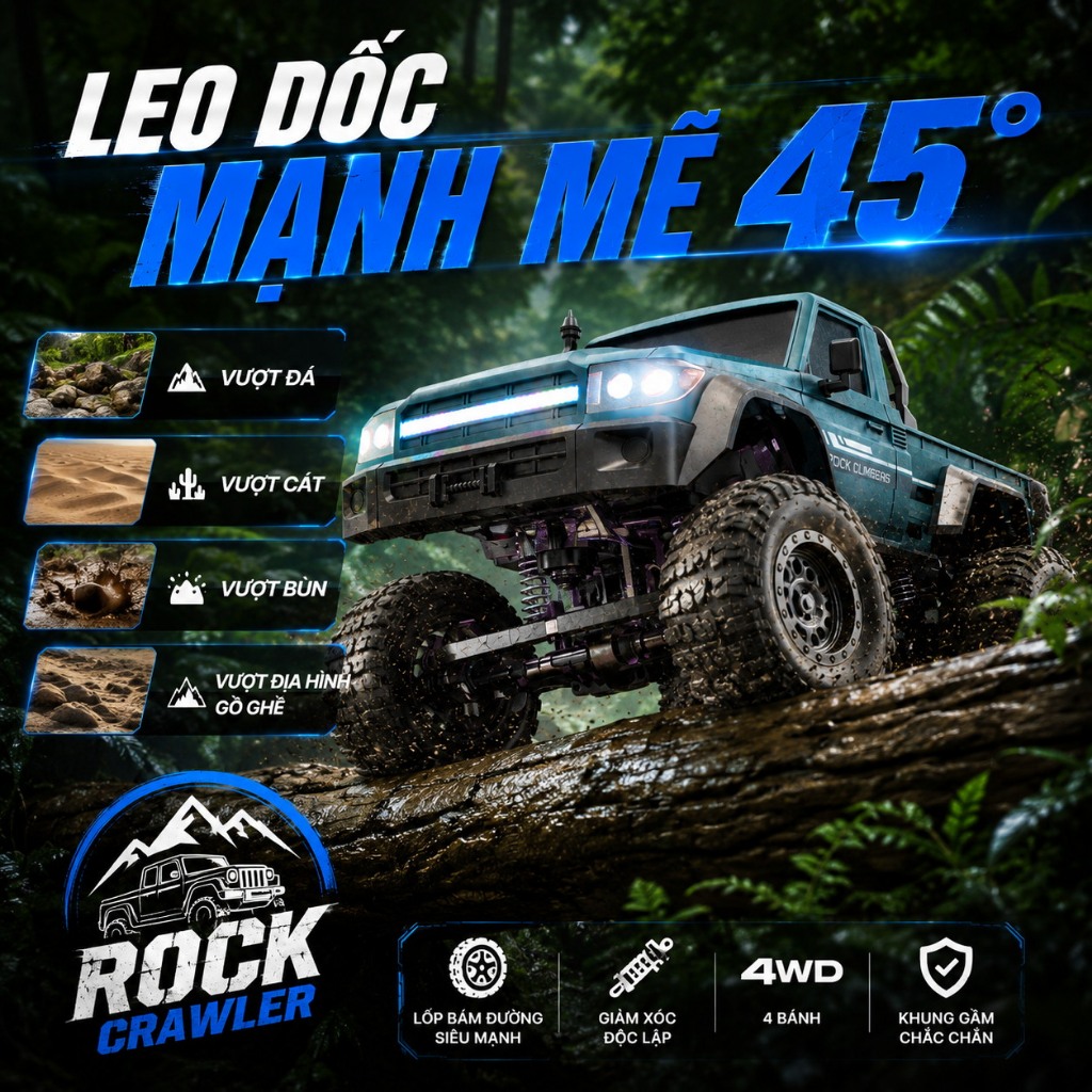 Xe RC leo núi địa hình 1:20 4WD 2 kiểu Pickup/SUV, xe điều khiển từ xa giảm chấn độc lập lốp offroad 4 màu cho bé trai