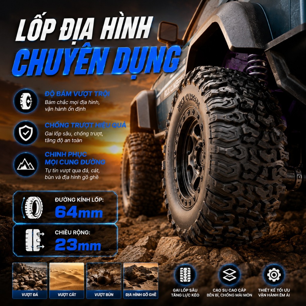 Xe RC leo núi địa hình 1:20 4WD 2 kiểu Pickup/SUV, xe điều khiển từ xa giảm chấn độc lập lốp offroad 4 màu cho bé trai
