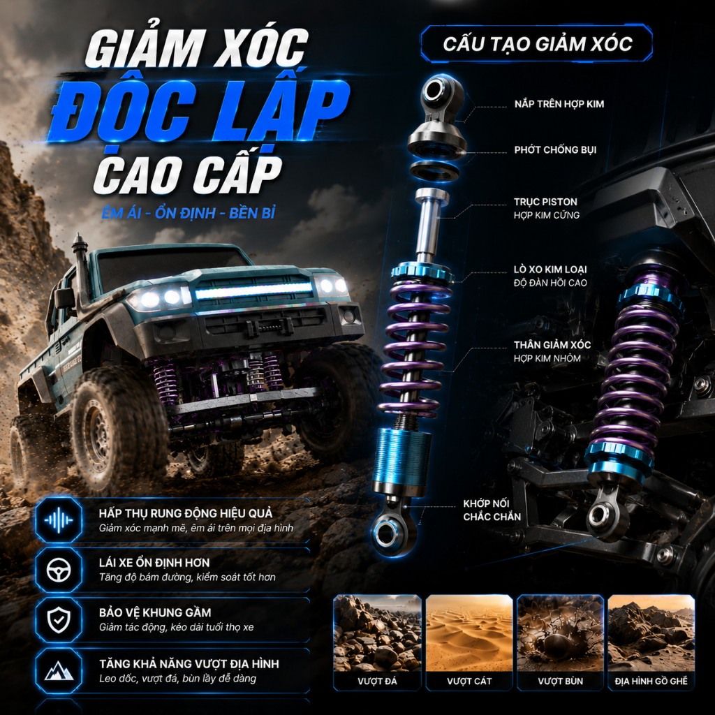 Xe RC leo núi địa hình 1:20 4WD 2 kiểu Pickup/SUV, xe điều khiển từ xa giảm chấn độc lập lốp offroad 4 màu cho bé trai