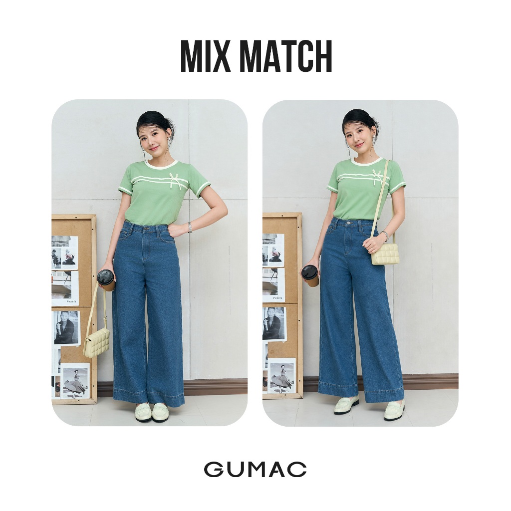 Áo Thun Nữ GUMAC Cổ Tròn Tay Ngắn Phối Dây Nơ Cách Điệu Chất Cotton Co Giãn Thoáng Mát LATF0423