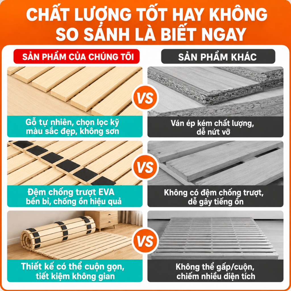 Giường Pallet Gấp Gọn Gỗ Thông CONOCO Không Cần Lắp Đặt Thoáng Khí Chống Ẩm Mốc