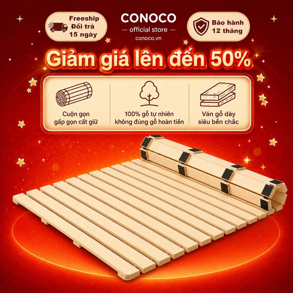 Giường Pallet Gấp Gọn Gỗ Thông CONOCO Không Cần Lắp Đặt Thoáng Khí Chống Ẩm Mốc