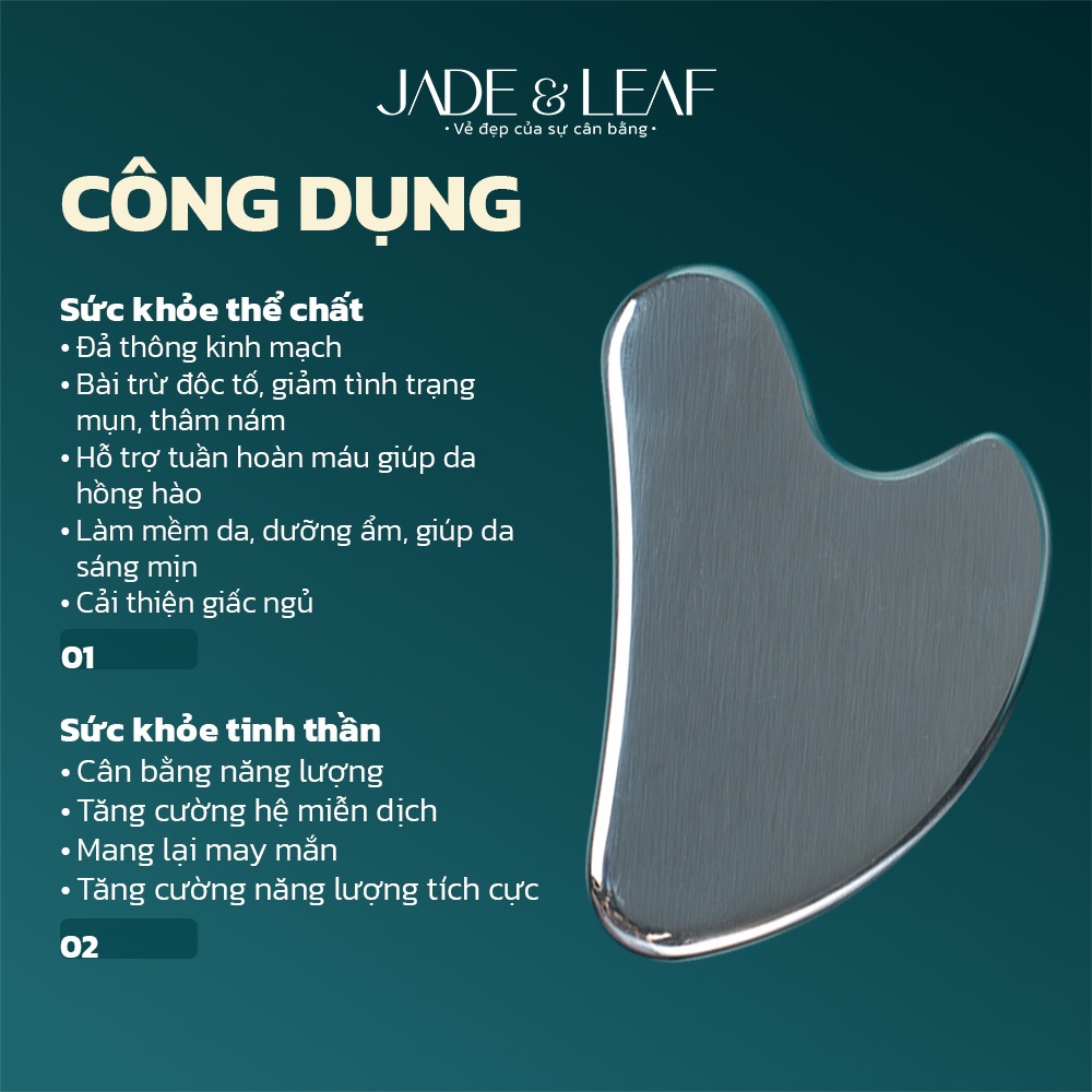 Đá Massage Mặt Guasha Jade&Leaf Thép Không Gỉ Nâng Cơ Mặt Mát Xa Hỗ Trợ Giấc Ngủ Thư Giãn Da Mặt