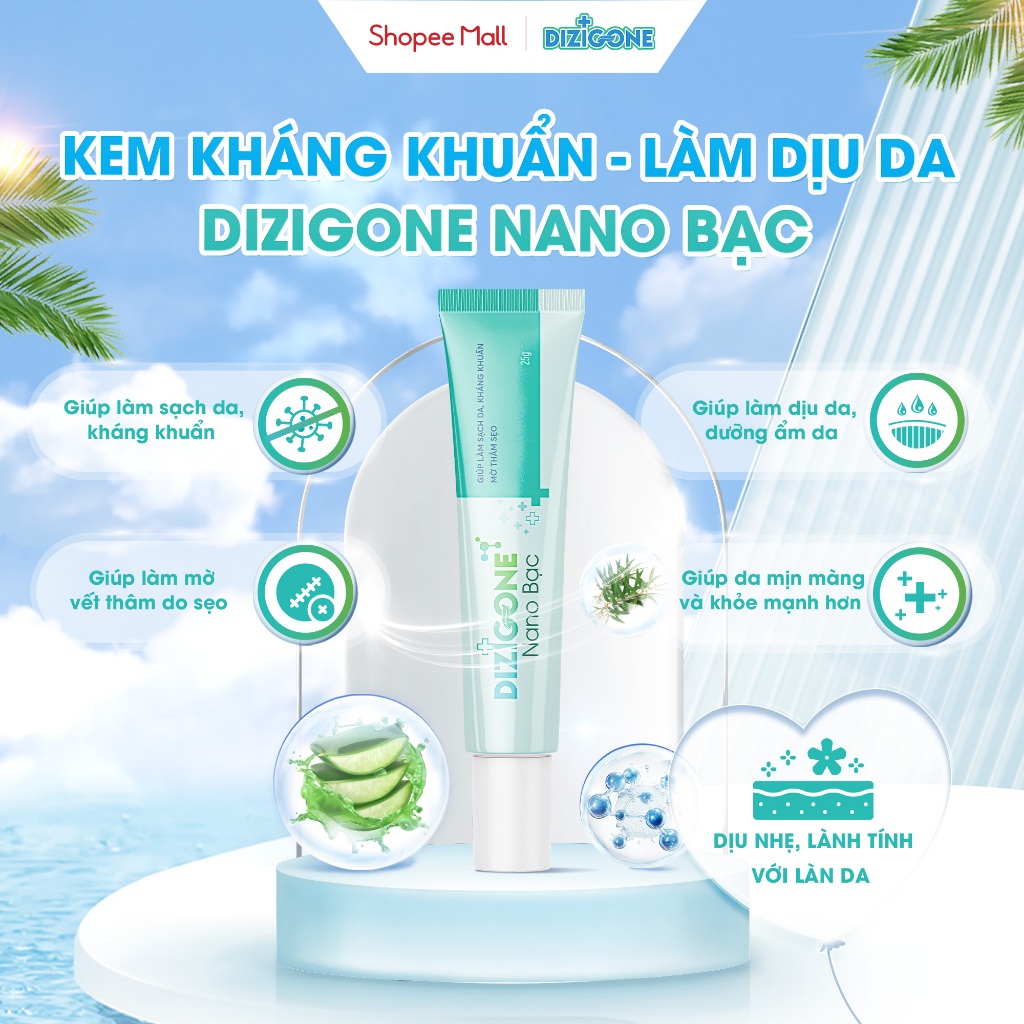 Kem DIZIGONE Nano Bạc - Tuýp 25g: Giúp làm sạch da, kháng khuẩn, làm dịu da, làm mờ vết thâm | BigBuy360 - bigbuy360.vn