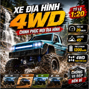 Quà tặng sinh nhật xe offroad RC 1/20 4 bánh chủ động, gầm xe cao 120mm chống va đập chơi đa địa hình cỏ đá cát