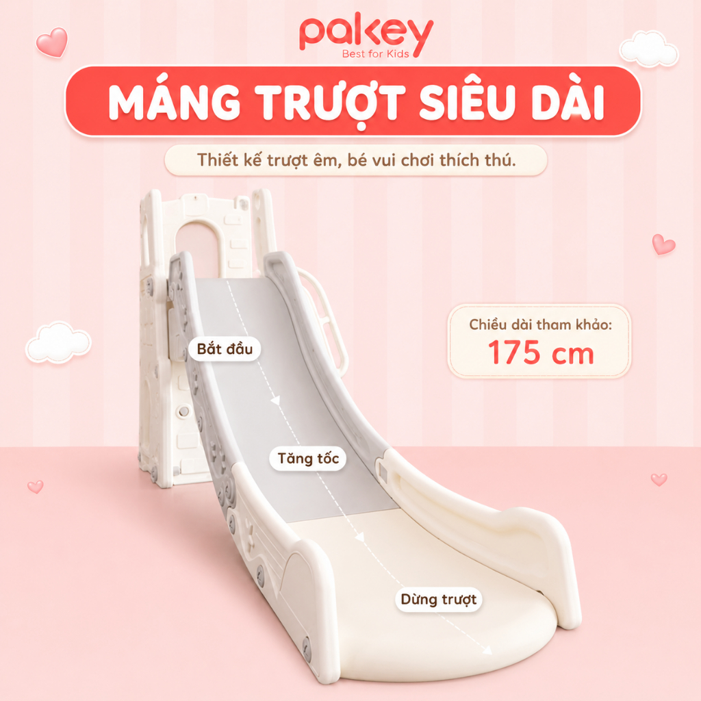 [NEW 2026] Cầu Trượt Cao Cấp Pakey Lâu Đài Chơi Trong Nhà, Ngoài Trời Cho Bé, Cầu Tuột Trẻ Em Dày Dặn Chắc Chắn An Toàn