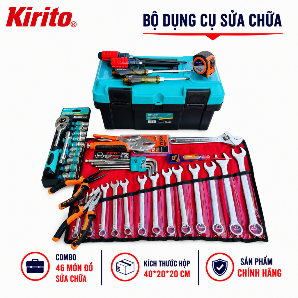 Bộ Dụng Cụ Sửa Chữa Đa Năng 46 Chi Tiết Có Hộp Đựng, Bộ Đồ Nghề Sửa Chữa Máy Móc Tiện Lợi