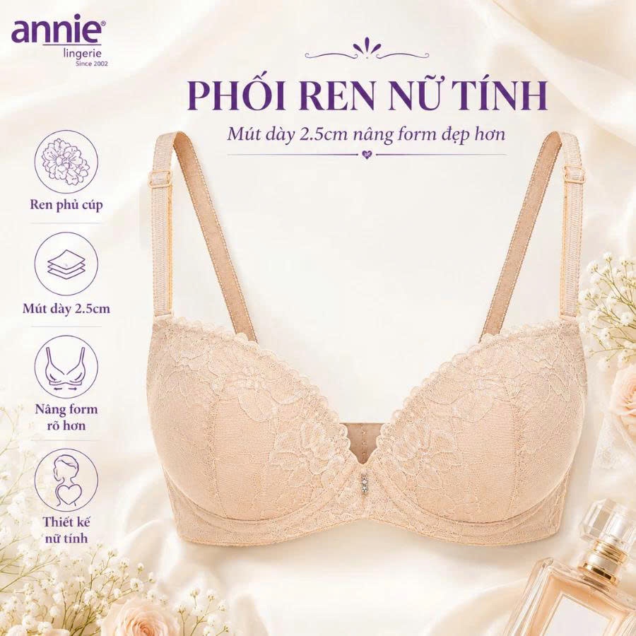 Áo Ngực Phối Ren Mút Dày Siêu Push-Up annie bra 8125 Chất Liệu Cao Cấp Thoáng Khí Mềm Mại