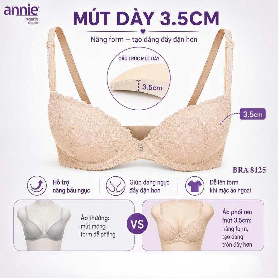 Áo Ngực Phối Ren Mút Dày Siêu Push-Up annie bra 8125 Chất Liệu Cao Cấp Thoáng Khí Mềm Mại