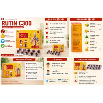 Rutin C300 Hộp 30 Viên, Vitamin C Kết Hợp Rutin Bền Thành Mạch, Giảm Nhiệt Miệng, Chảy Máu Chân Răng