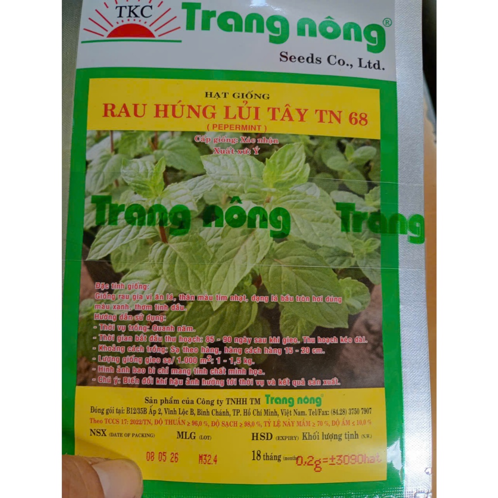 Gói 3090 Hạt Giống Rau Húng Lủi Tây TN 68, Dễ Trồng Quanh Năm, Rau Ăn Lá Cty Trang Nông Nổi Tiếng, Hạt Nảy Mầm Nhanh