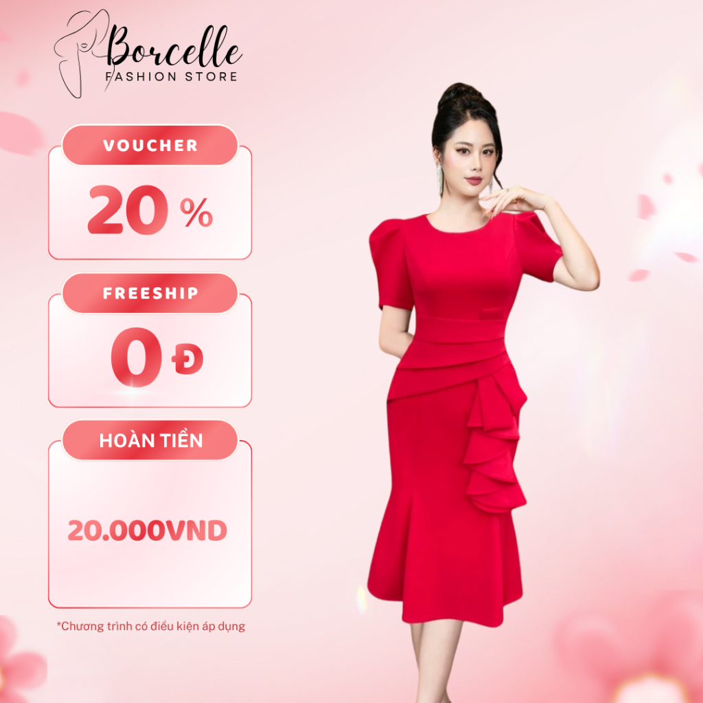 Váy Dự Tiệc Mẫu Trung Niên Bigsize - Đầm Trung Niên Đi Ăn Cưới Tiệc Cổ Tròn Dáng Ôm Đuôi Cá TK06