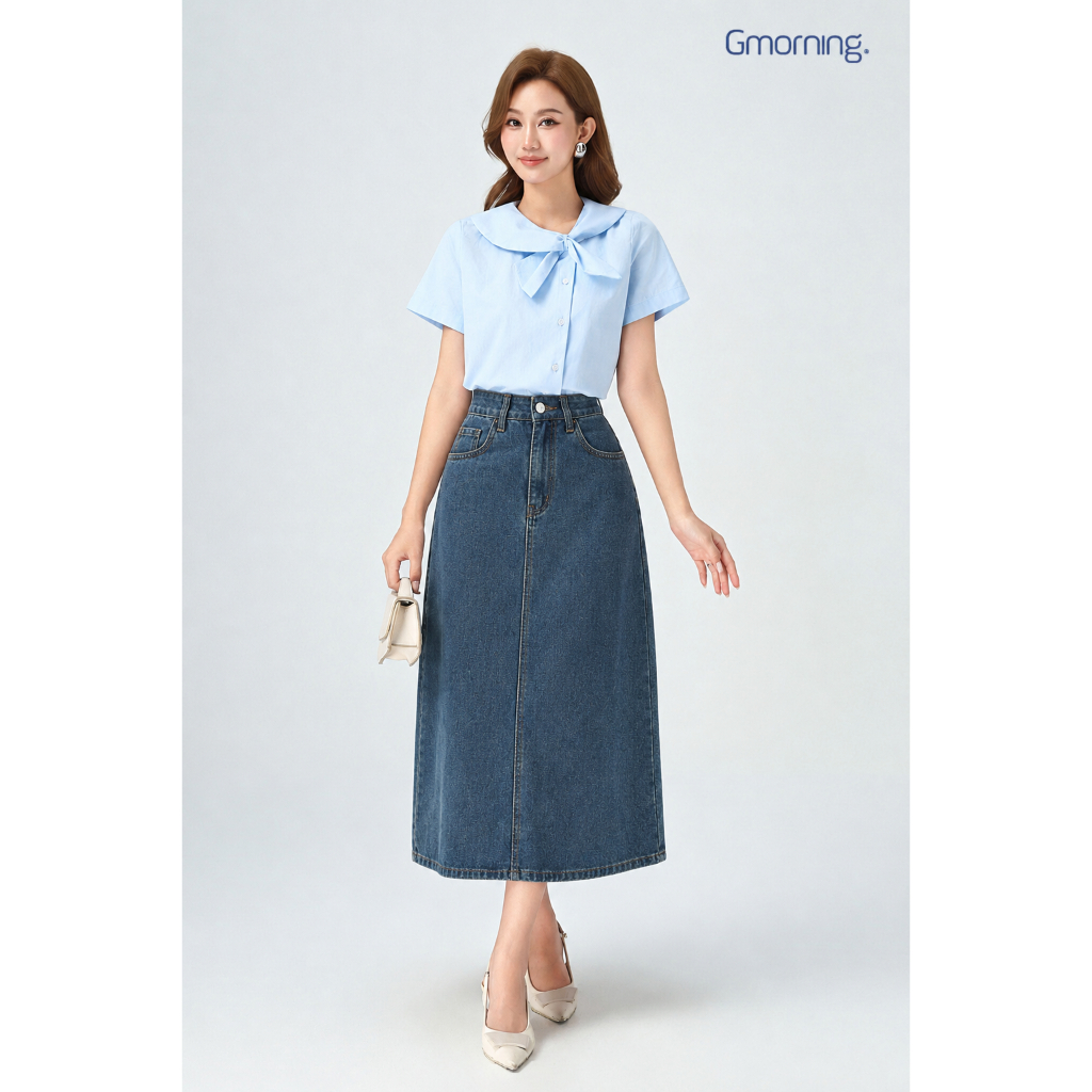 Chân Váy Jeans Midi GMORNING Dáng A Cơ Bản Chất Denim Mềm Thoải Mái Dễ Phối YVJF01071 - YVG07102