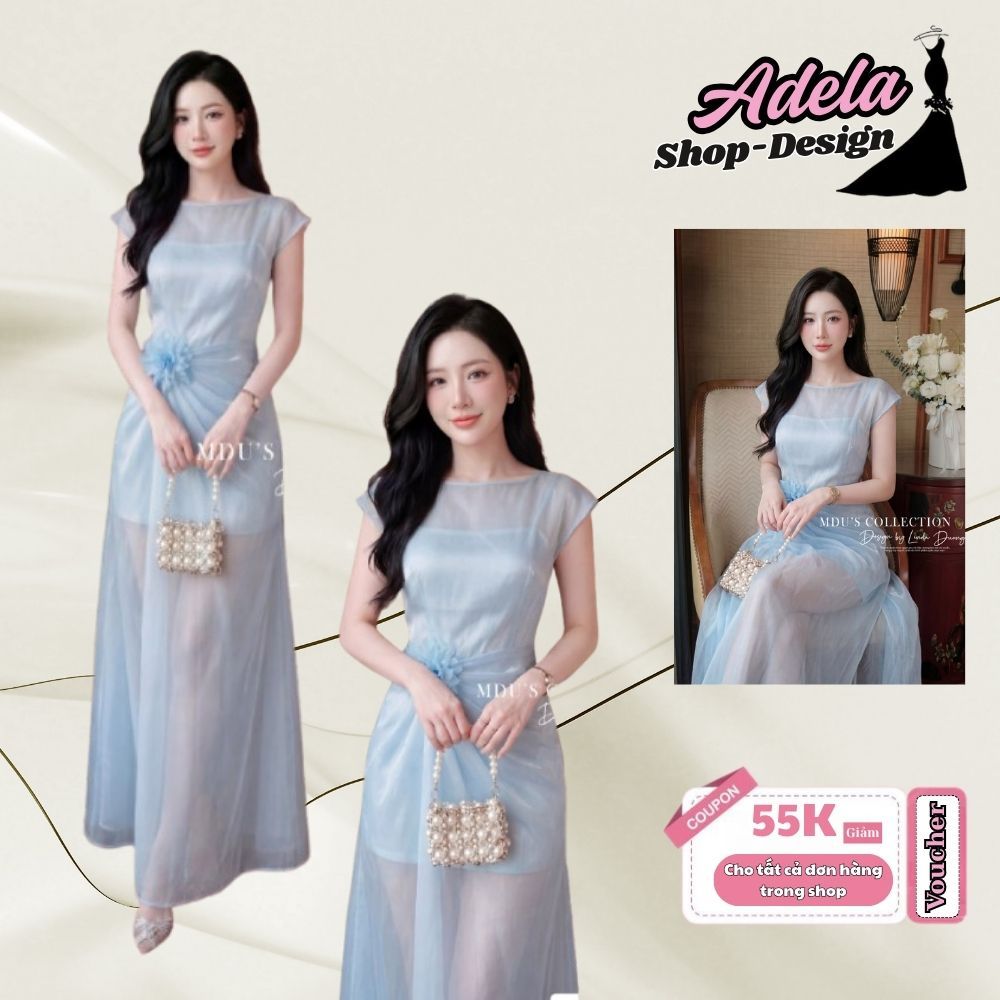 Váy Thiết Kế ADELA DESIGN Chất Tơ Óng Hàn Cao Cấp Xanh Pastel Thanh Lịch Nữ Tính MDU6409