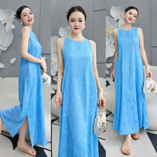 Váy suông sát nách dáng dài màu trơn basic, Váy lụa dáng suông maxi đi biển, Đầm ba lỗ có túi sang chảnh VD03 - BIATON